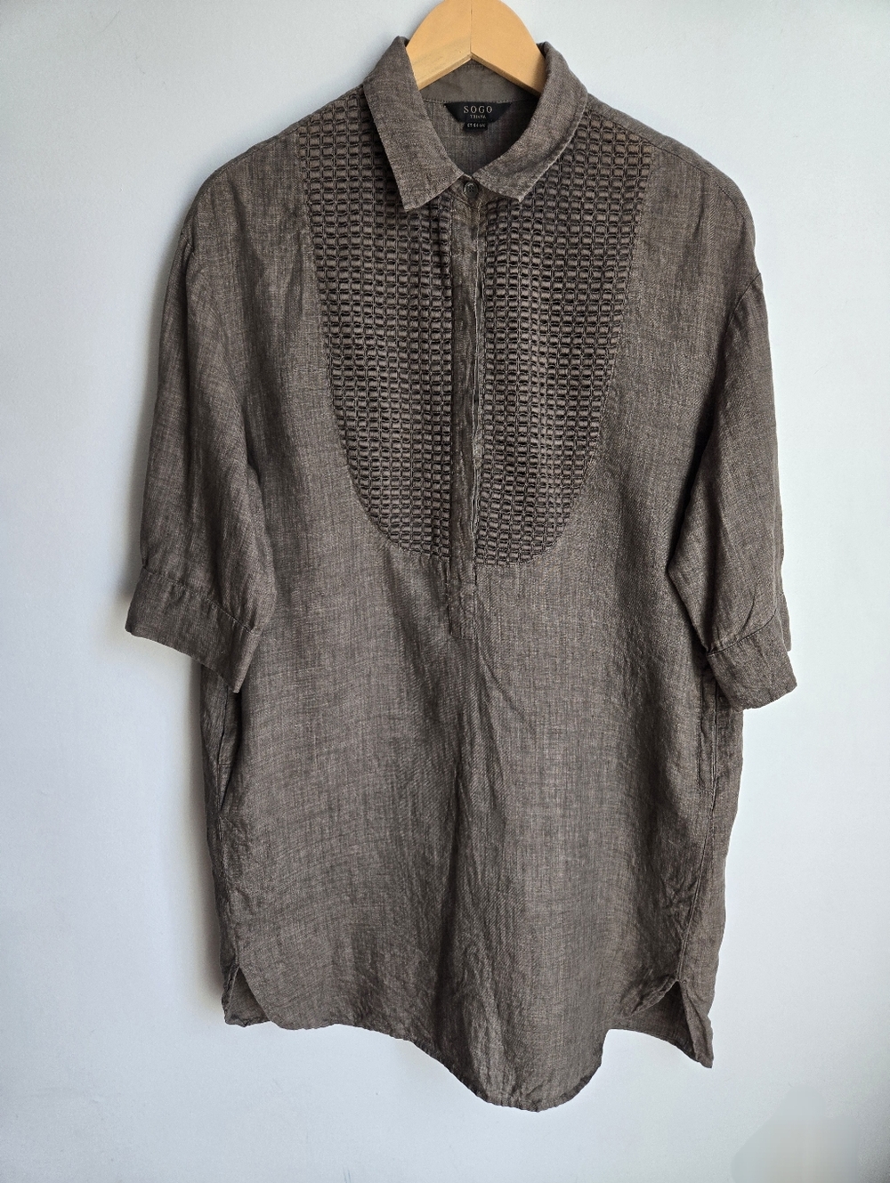 SOGO Textured Front Linen Tunic / Mini Dress in Brown